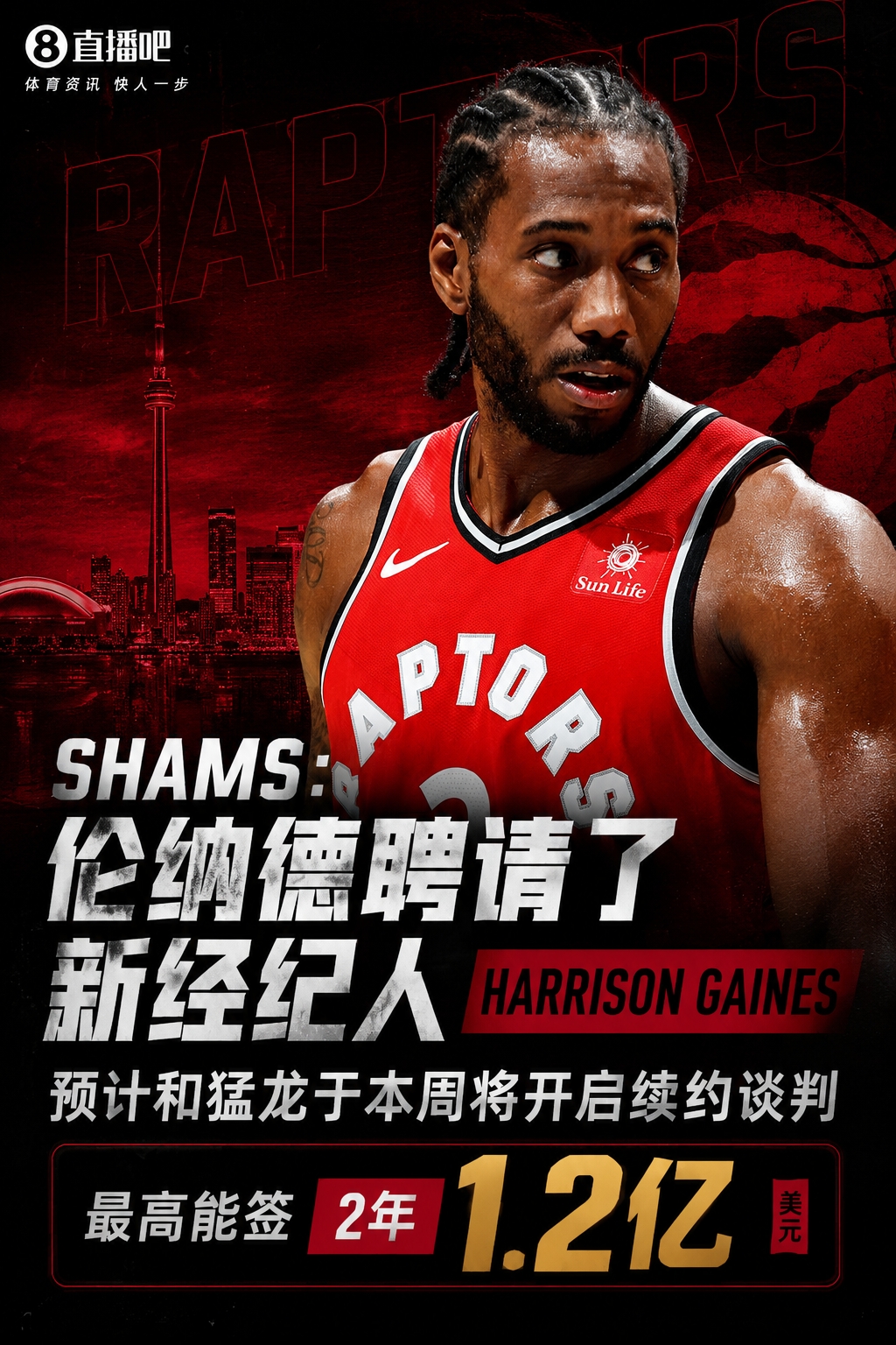 伦纳德交易至猛龙后本周开启续约谈判，新经纪人接替舅舅