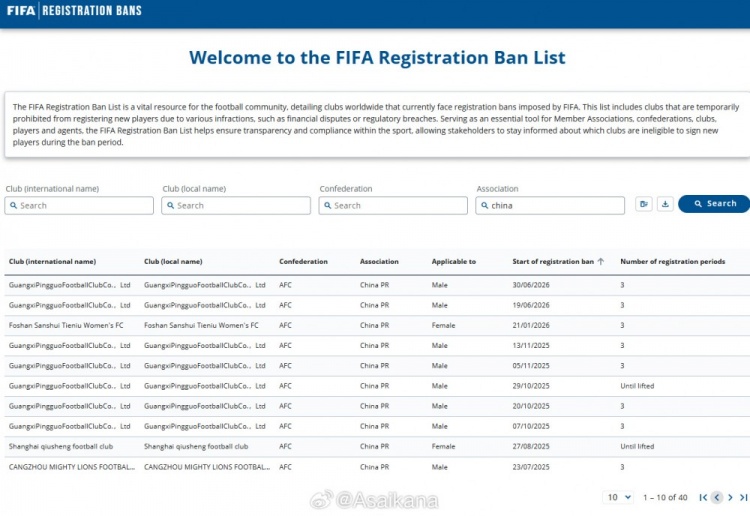 延边龙鼎、青岛海牛移出FIFA禁令,三级俱乐部注册封锁全部解除