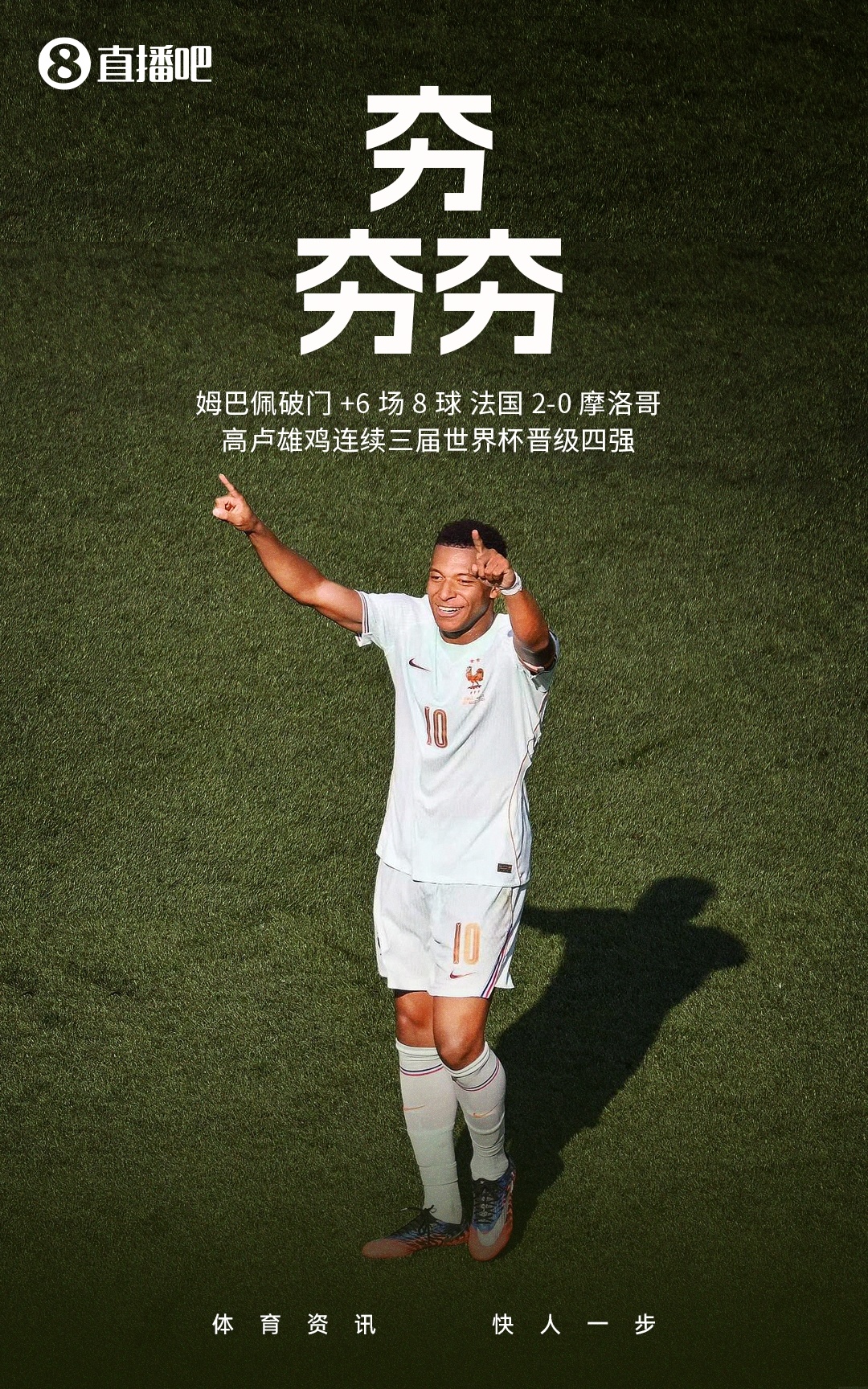 姆巴佩传射+失点,法国2-0摩洛哥连续三届进四强;宽萨遭禁赛2场 姆巴佩传射+失点,法国2-0摩洛哥连续三届进四强;宽萨遭禁赛2场