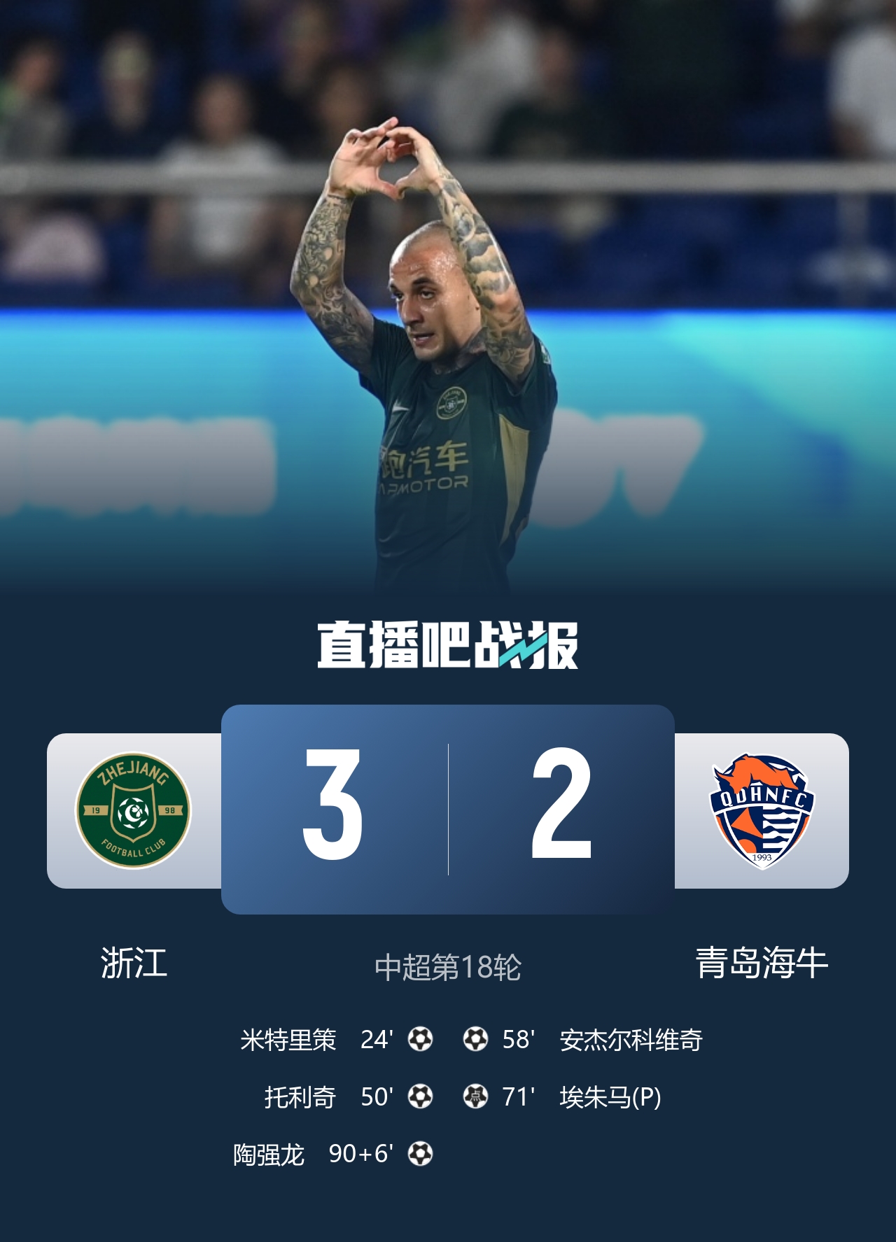 陶强龙替补绝杀 浙江3-2海牛终结两连败 陶强龙替补绝杀 浙江3-2海牛终结两连败