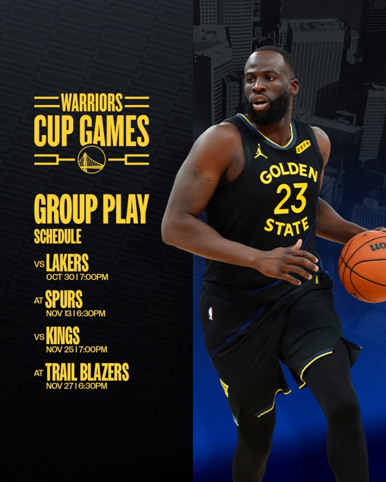 勇士NBA杯小组赛赛程公布 首战即主场迎湖人 勇士NBA杯小组赛赛程公布 首战即主场迎湖人