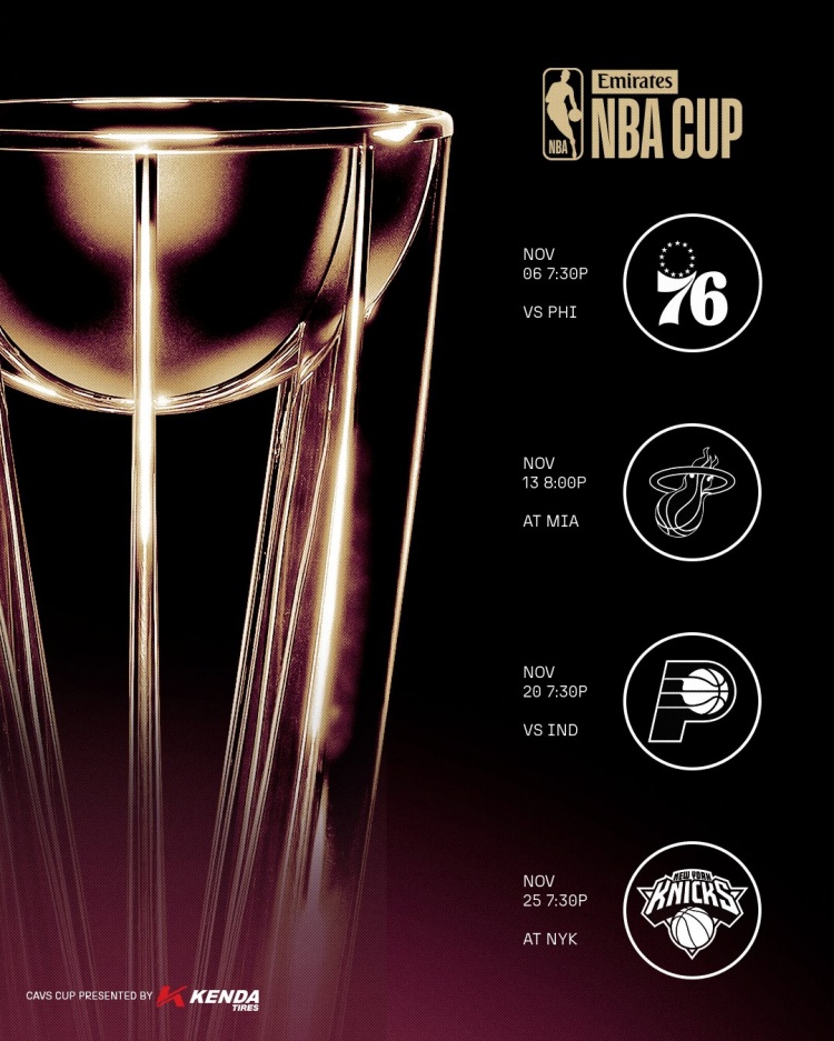 骑士NBA杯B组赛程公布:首战76人 四队上赛季均进季后赛